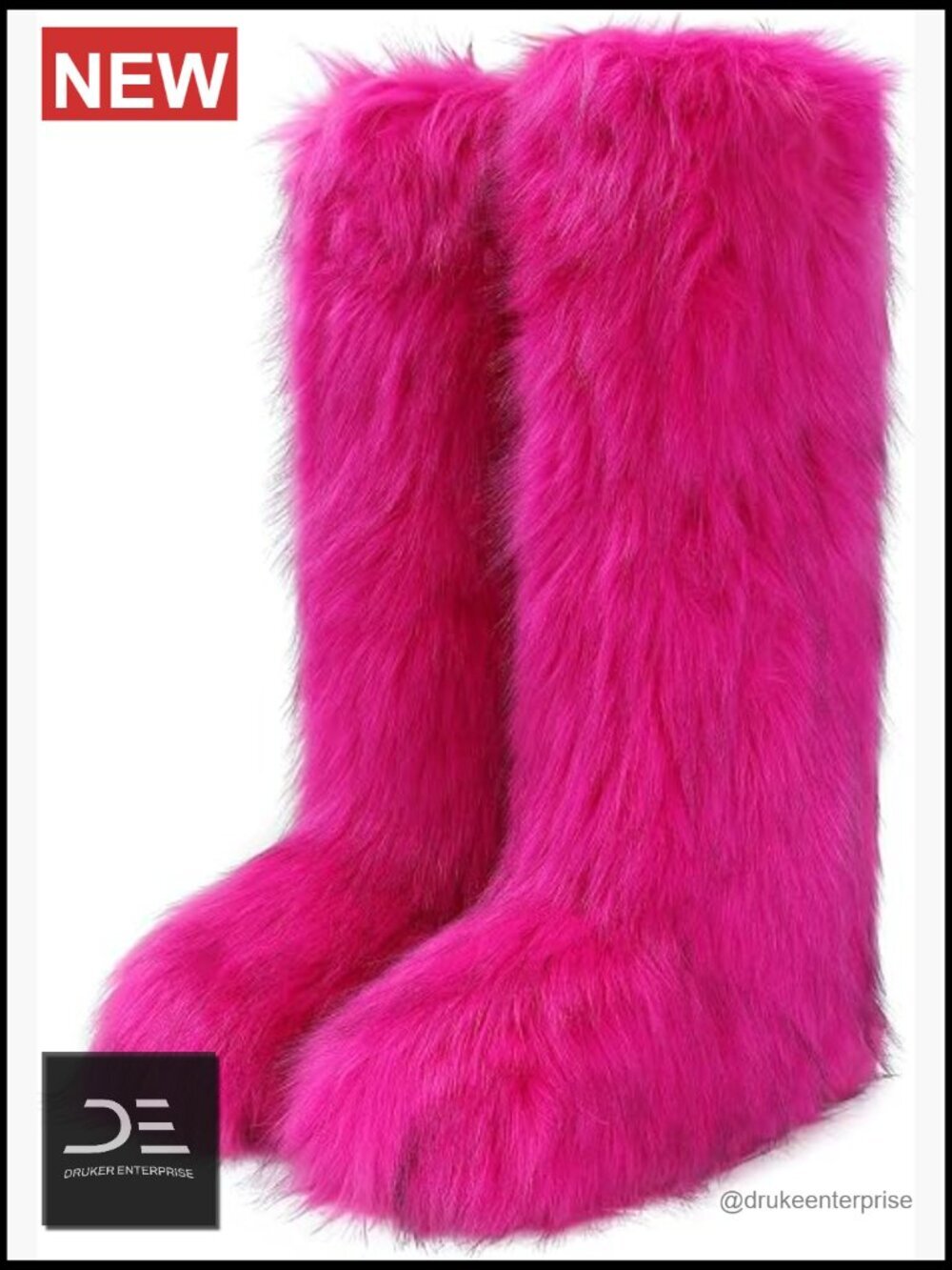 Women's Fur Boots Knee High Platform Snow Winter Fuzzy Faux Fur Warm Outdoor